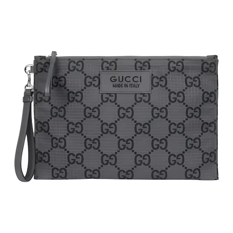 GUCCI Recycled Polyester Clutch Regular Men's Dark Gray & Black-0