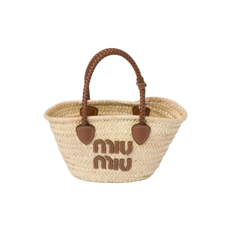 MIU MIU Raffia Handbag Mini Women's Beige-3