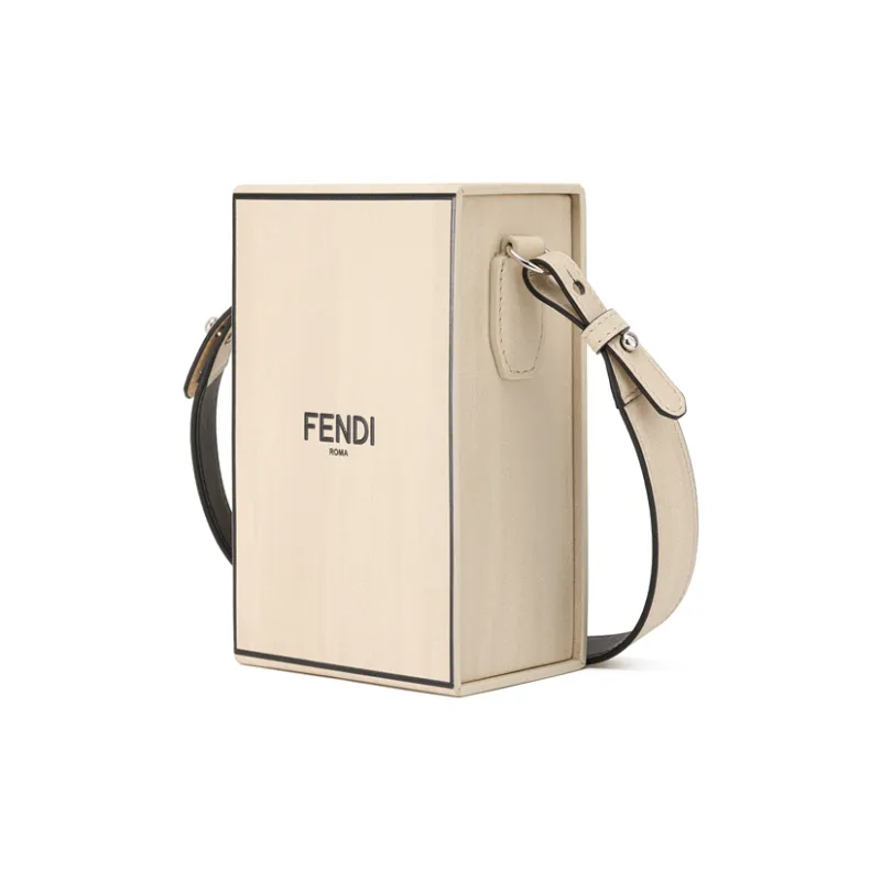 FENDI Calfskin Box Bag Cell Phone Pouch Shoulder Bag Crossbody Bag Unisex White-3