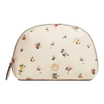 COACH Julienne Leather Clutch Makeup Bag Small Size Women's Ecru