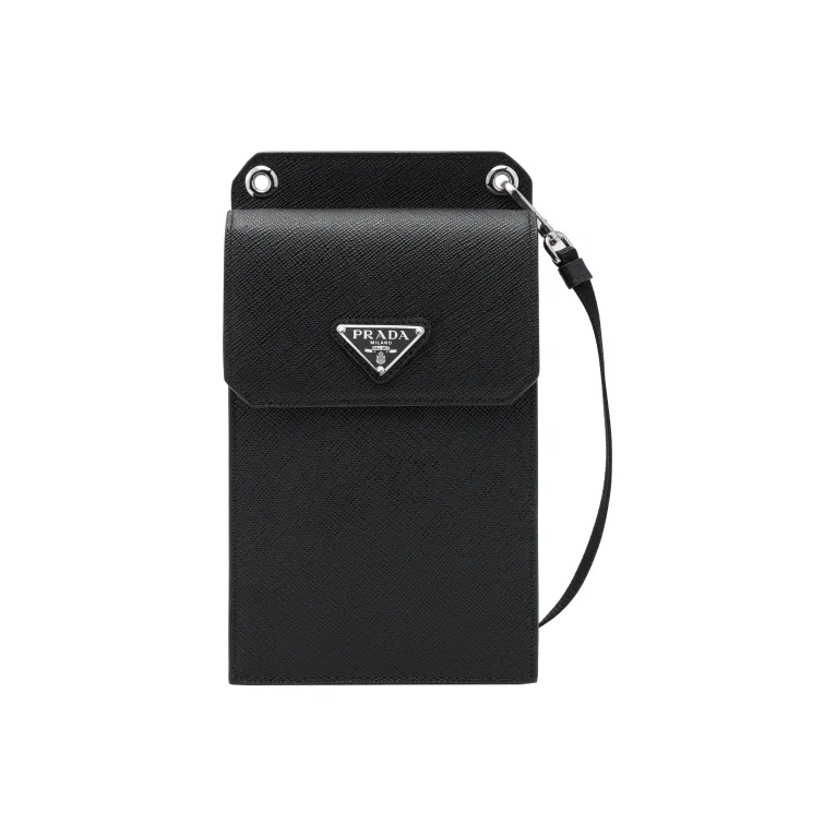 PRADA Saffiano Leather Coin Purses Camera Bags One Shoulder Crossbody Cell Phone Pouch Unisex Black-1