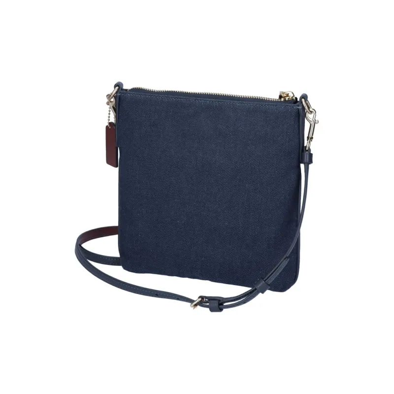 COACH Kitt Jacquard With Exquisite Calfskin Messenger Bag Shoulder Bag Crossbody Bag Small Size Women's Denim Blue-3