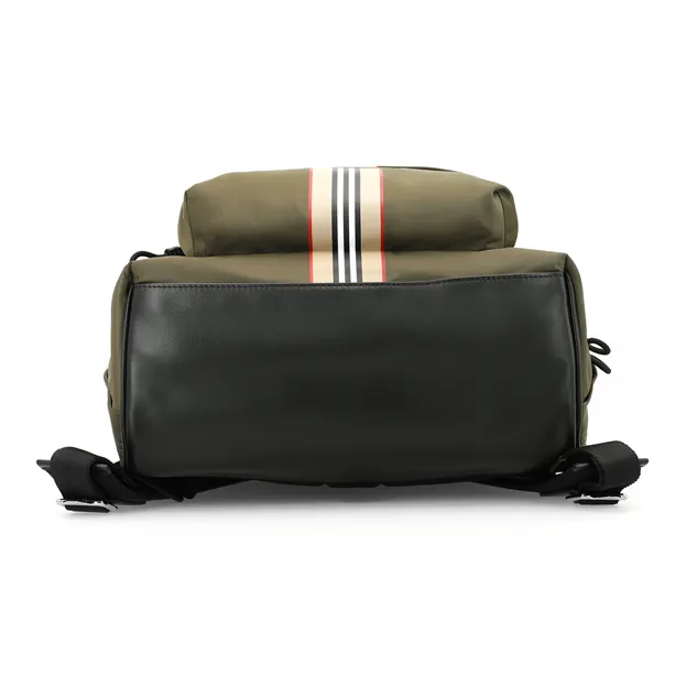 Burberry Logo And Icon Stripe Backpack Green/Beige-7