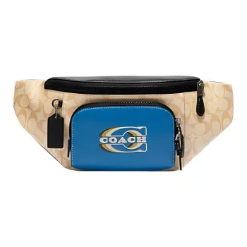 COACH Track Cow Leather One Shoulder Crossbody Fanny Pack Men's Blue & Beige