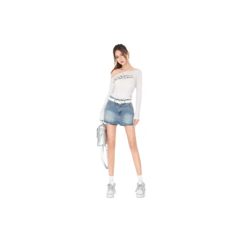 Rose Denim Short Skirts Women's Nostalgic Blue