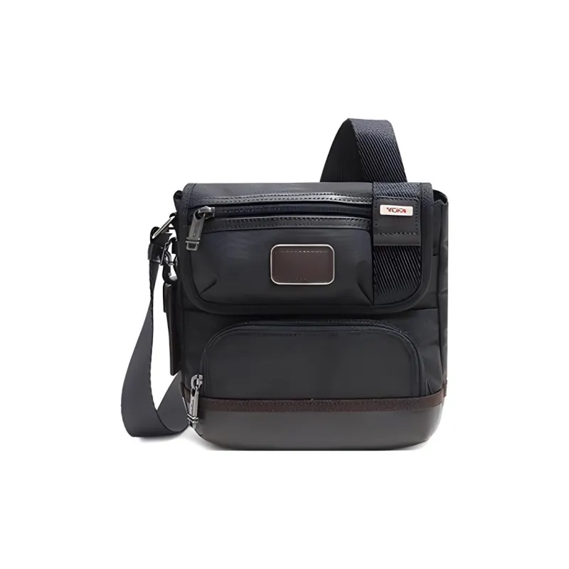 TUMI Ballistic Nylon With Leather Camera Bag, One Shoulder Asymmetrical Shoulder Bag Men's Black-0