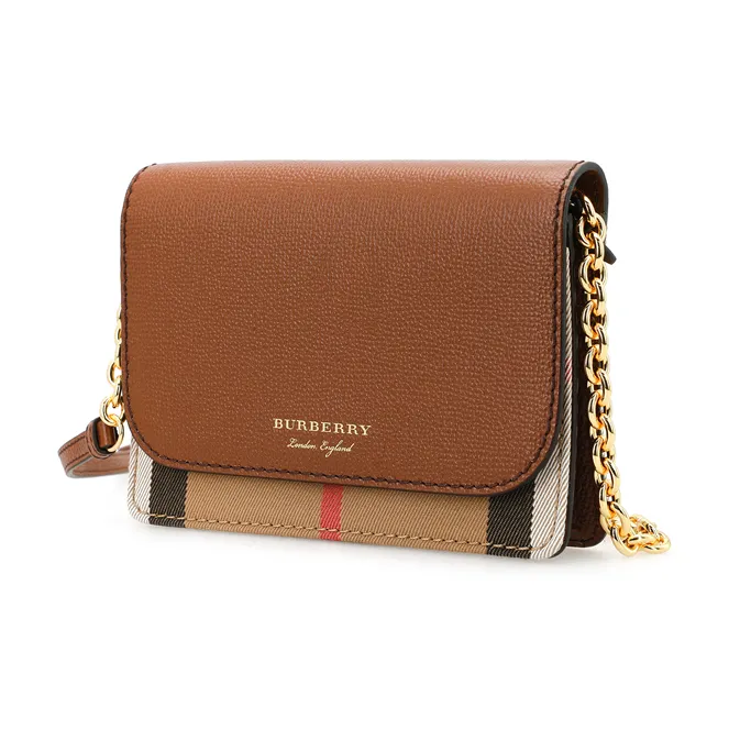 Burberry Vintage Calfskin With Canvas Shoulder Bag, Crossbody Bag Women's Brown-4