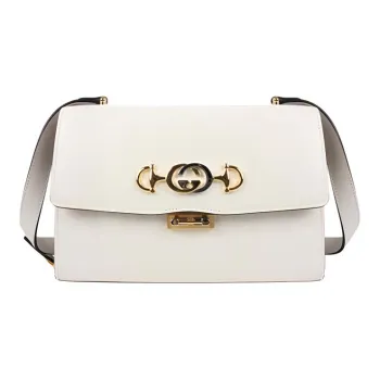GUCCI Zumi Smooth Leather Shoulder Bag Small Size Women's White