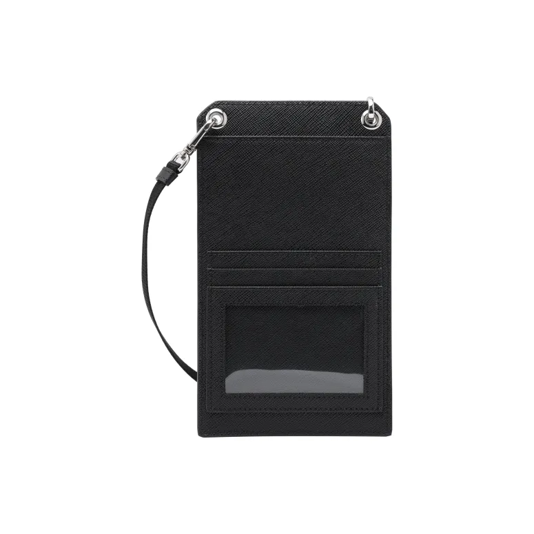 PRADA Saffiano Leather Coin Purses Camera Bags One Shoulder Crossbody Cell Phone Pouch Unisex Black-6