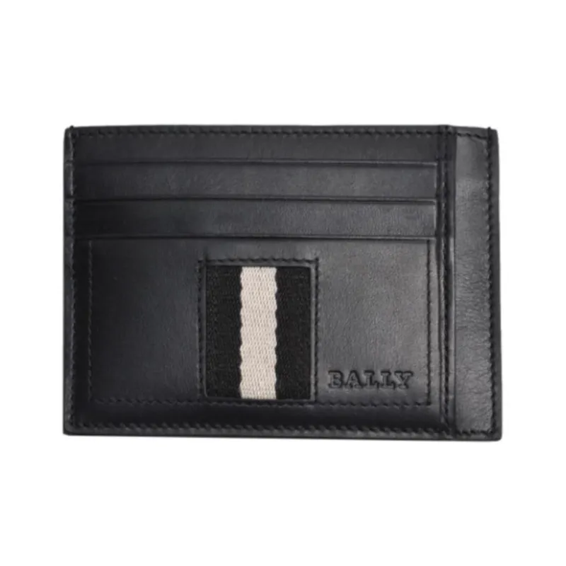 BALLY PU 3-in-1 Leather Clip Card Holder Wallet Men's Black-3