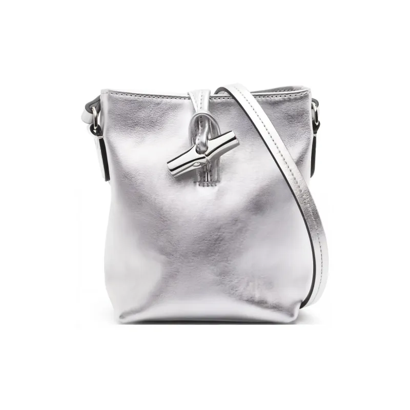 LONGCHAMP Roseau Calfskin Shoulder Bag, Crossbody Bag Extra Small Women's Silver-0