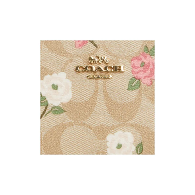 COACH Snap Wallet Iconic Coated Canvas With Smooth Leather Wallet Mini Women's Gold & Light Khaki Chalk Multicolor-2