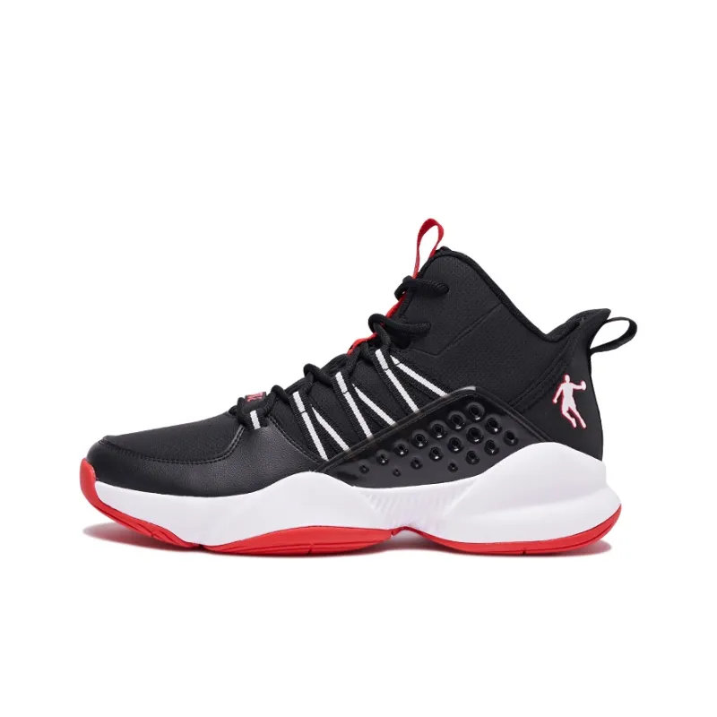QIAODAN Anti Slip And Wear Resistant Breathable Mid Top Basketball Shoes Men's Black-0