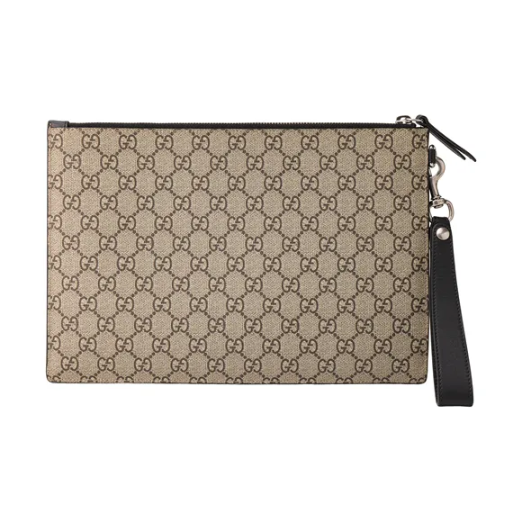 GUCCI Canvas With Leather Clutch Men's Ebony/Black-5