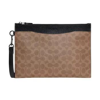 COACH Hitch Cow Leather Document Bag Wrist Bag Clutch Large Size Men's Brown