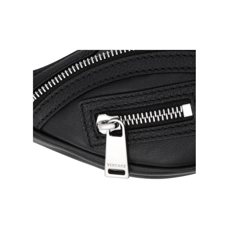 VERSACE Calfskin One Shoulder Handbag Small Size Women's Black-7