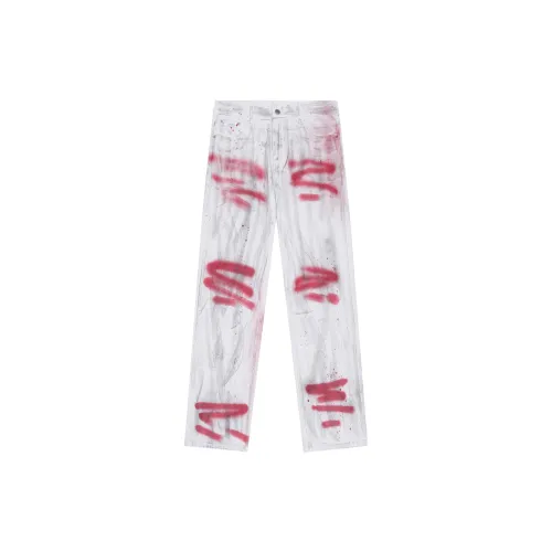 DNBH Hand-drawn Doodle Series Jeans Unisex White