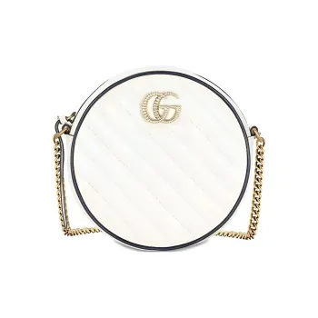 GUCCI Marmont Leather Round Bag Chain Shoulder Bag Crossbody Bag Mini Women's White/Blue