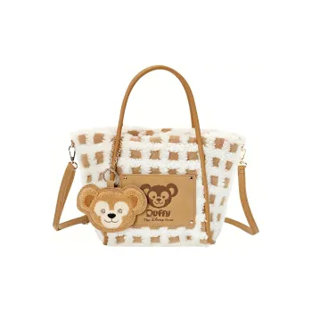 Disney Polyurethane Shangdi, Plush Tote Shoulder Bag, Crossbody Bag, Handbag Regular Women's Khaki & White