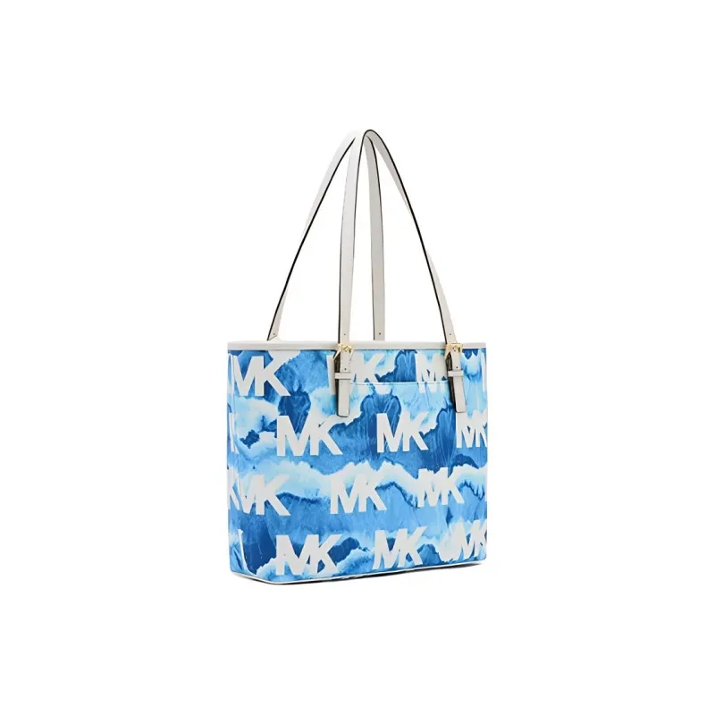 MICHAEL KORS Jet Set Leather Handbag Tote Medium Size Women's Blue & White-3