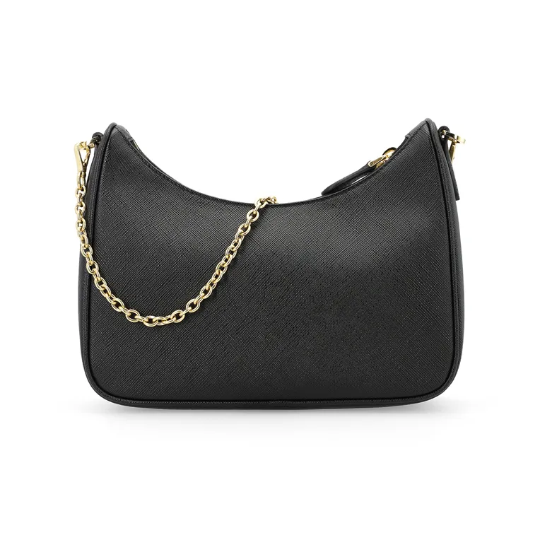 PRADA Re Edition Leather Shoulder Bag, Crossbody Bag, Handbag Women's Black/Gold-5