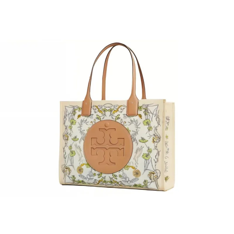 TORY BURCH Ella Fabric Artificial Leather Tote Bag Shopping Bag Handbag Small Size Women's White Print-3