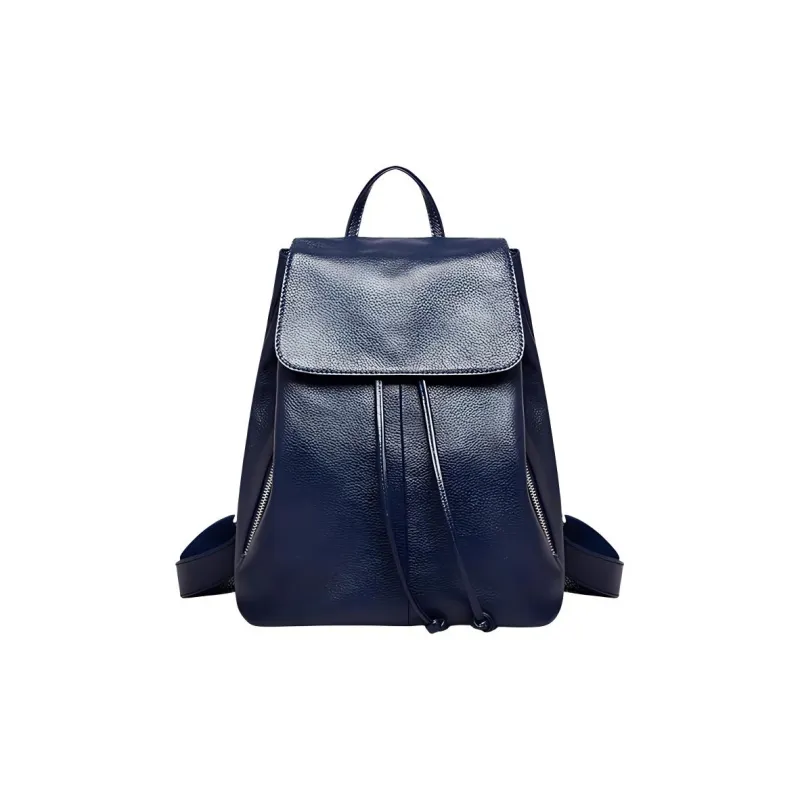 H YXIANG Cow Leather Backpack Regular Women's Black/Royal Blue-2