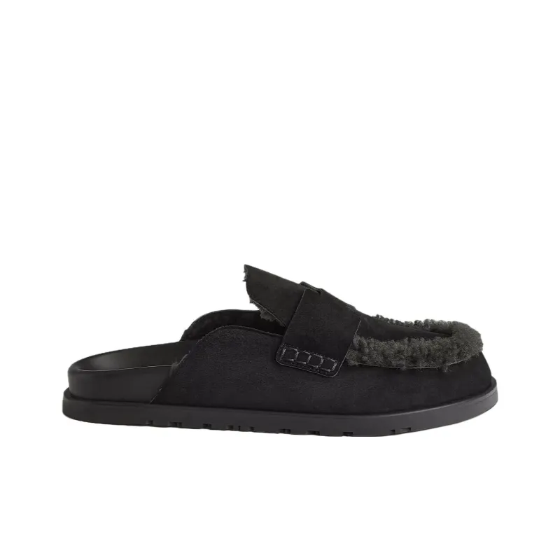 HERMES Go Rubber Sole Wrap toe Slippers Men's Black-1