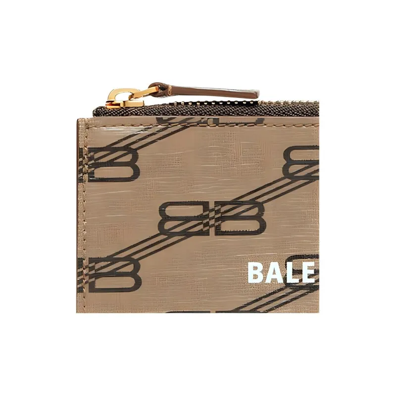Balenciaga Coated Canvas Card Clip Zero Wallet Large Size Women's Beige/Brown-2