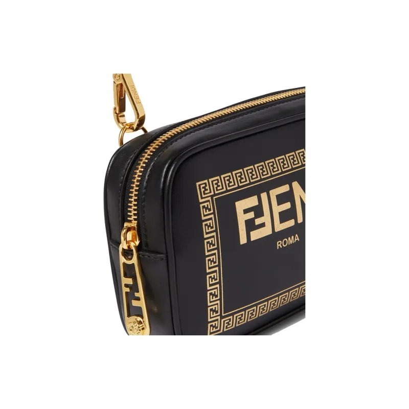 VERSACE Classic Leather Camera Bag, Crossbody Bag, Shoulder Backpack, Shoulder Bag Men's Black VERSACE X FENDI-3