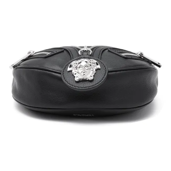 VERSACE Calfskin One Shoulder Handbag Small Size Women's Black-6