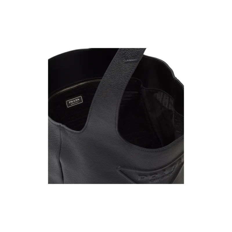 PRADA Leather Tote Bag Shopping Bag Handbag Regular Men's Black-4