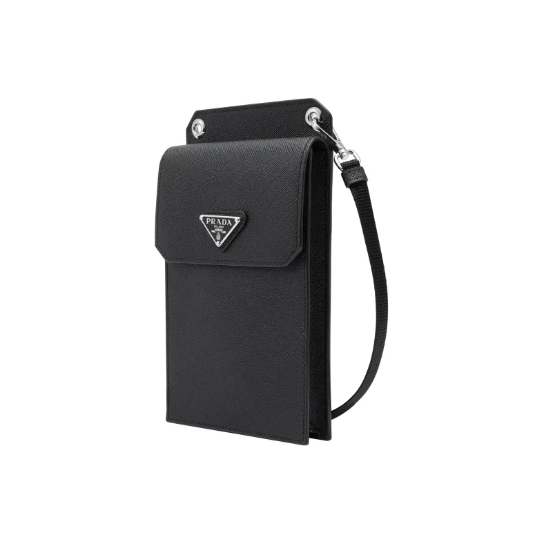 PRADA Saffiano Leather Coin Purses Camera Bags One Shoulder Crossbody Cell Phone Pouch Unisex Black-2