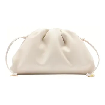Bottega Veneta Smooth Calf Leather Cloud Bag Clutch Mini Women's White