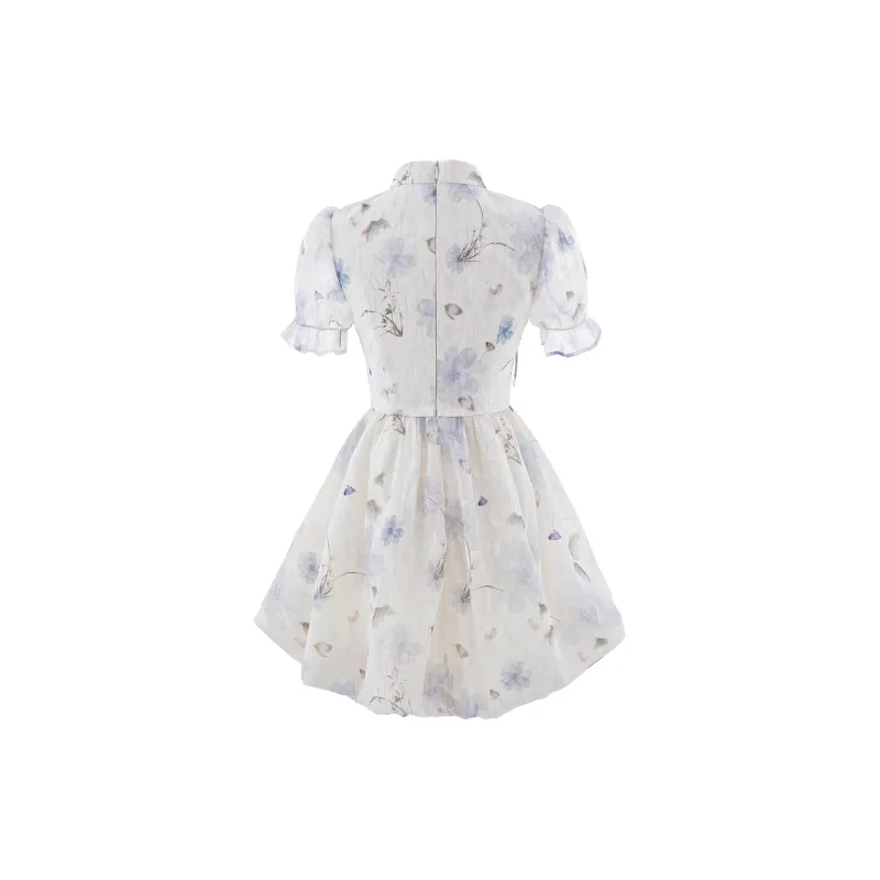 Blovelan Short Sleeved Dresses Women's Blue Floral-1