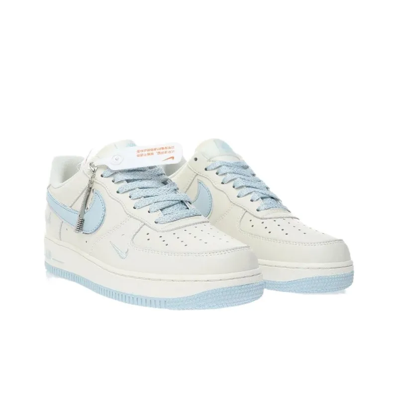 Nike Air Force 1 Slip Resistant Shock Absorbers Low Top Skateboard Shoes Women's White Blue-1