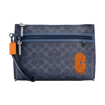 COACH Pouch Cowhide Patchwork Canvas Laptop Bag Briefcase Clutch Tubas Men's Midnight Blue