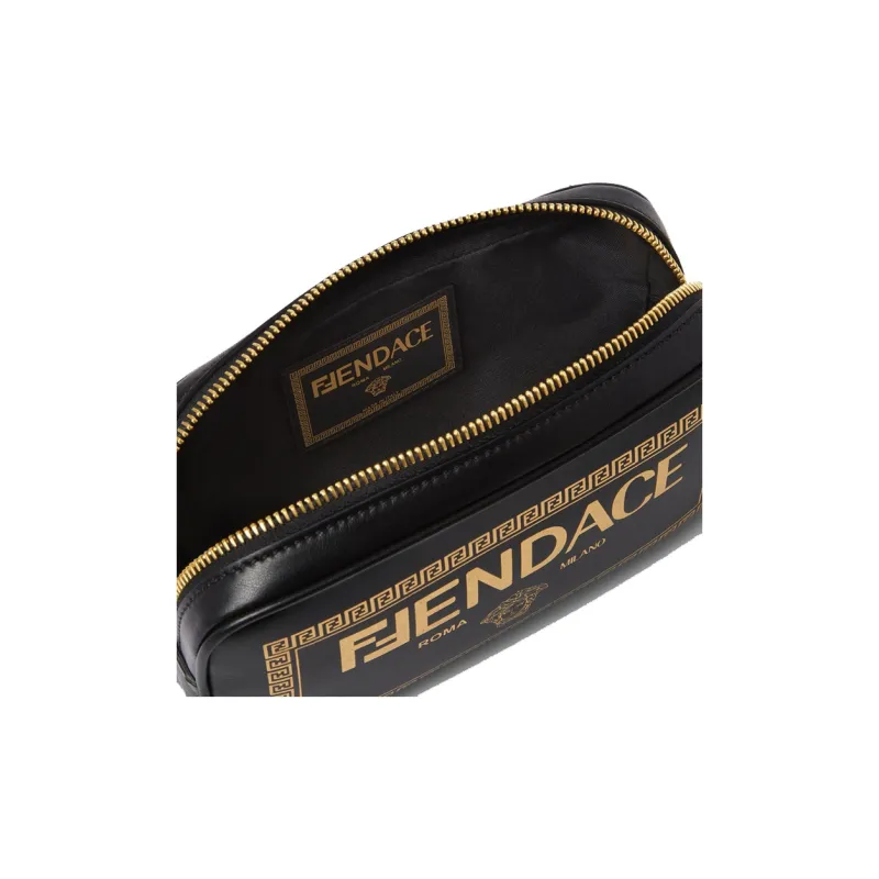 VERSACE Classic Leather Camera Bag, Crossbody Bag, Shoulder Backpack, Shoulder Bag Men's Black VERSACE X FENDI-2