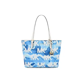 MICHAEL KORS Jet Set Leather Handbag Tote Medium Size Women's Blue & White