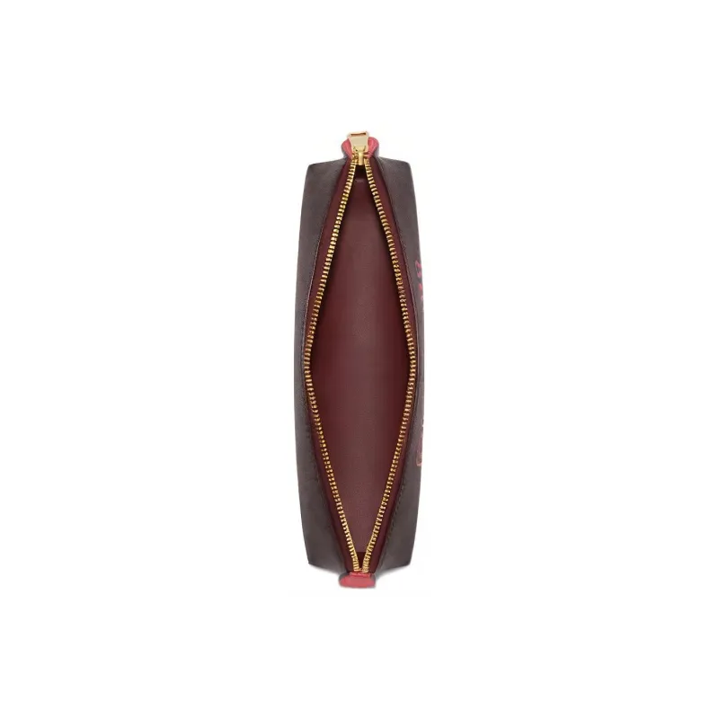 COACH Pencil Case Canvas With Smooth Leather Makeup Brush Bag Makeup Bag Small Size Women's Brown-4