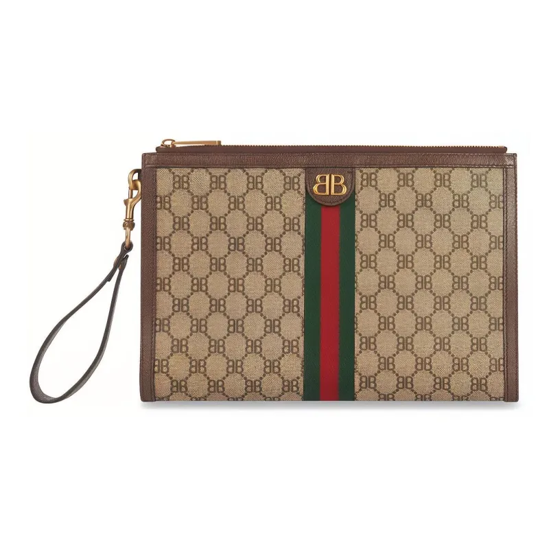 Balenciaga GUCCI Collaboration Cow Leather Wristband Clutch Women's Ebony-2