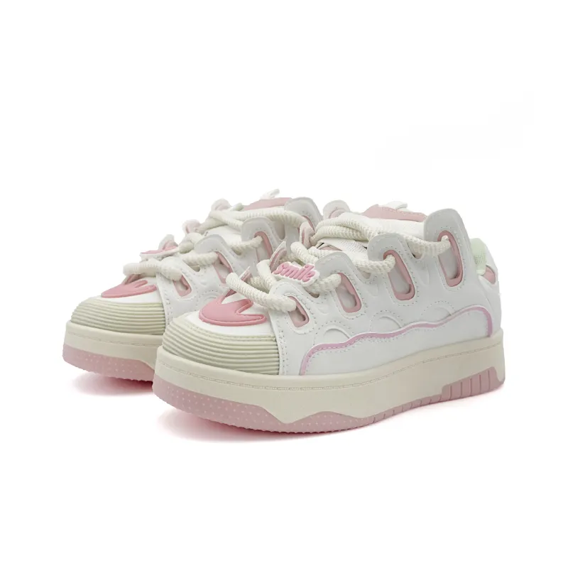UNIITY Anti Slip Wear Resistant Low Top Skateboard Shoes Women's White Pink Gift Box Set-2