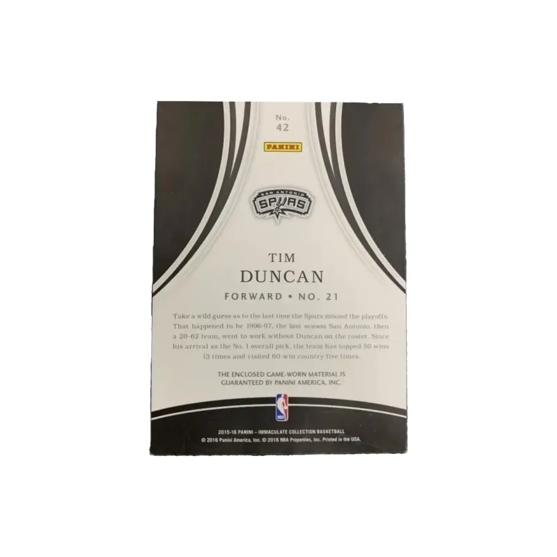 PANINI Tim Duncan 2015 16 Spurs Stone Buddha Patch 24/25 Out Of Print Violent Cut Star Card Pass Sports Cards 1 Pc-1