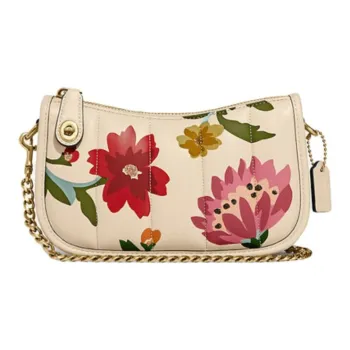 COACH Leather Cloud Bag Pillow Bag Mahjong Shoulder Bag Crossbody Bag Women's Beige
