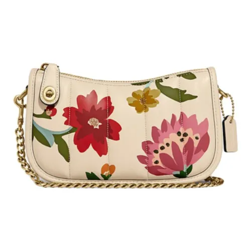 COACH Leather Cloud Bag Pillow Bag Mahjong Shoulder Bag Crossbody Bag Women's Beige