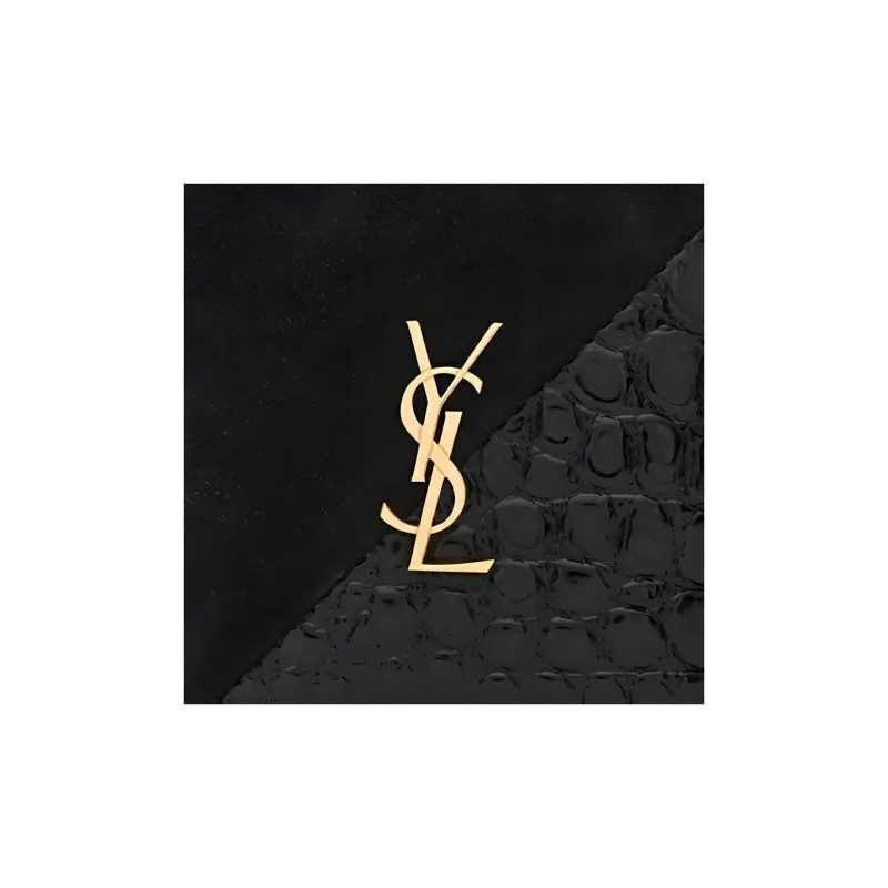 SAINT LAURENT Jamie Suede With Bright Crocodile Embossed Leather Charm Coin Purse Women's Black-3