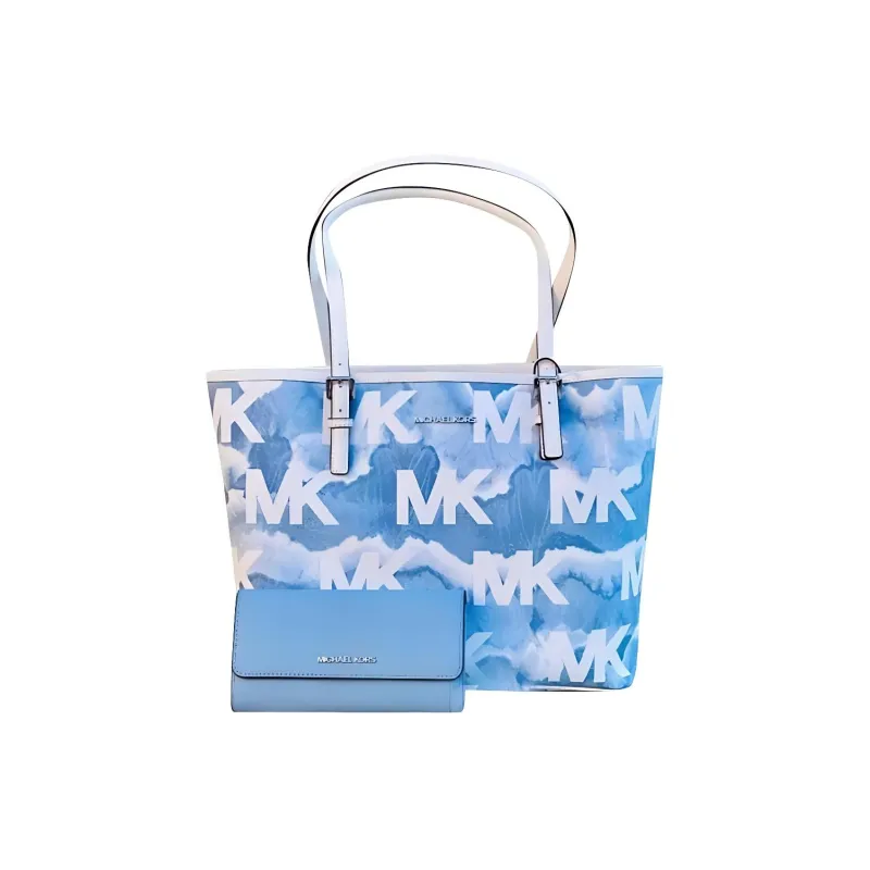 MICHAEL KORS Jet Set Leather Handbag Tote Medium Size Women's Blue & White-2