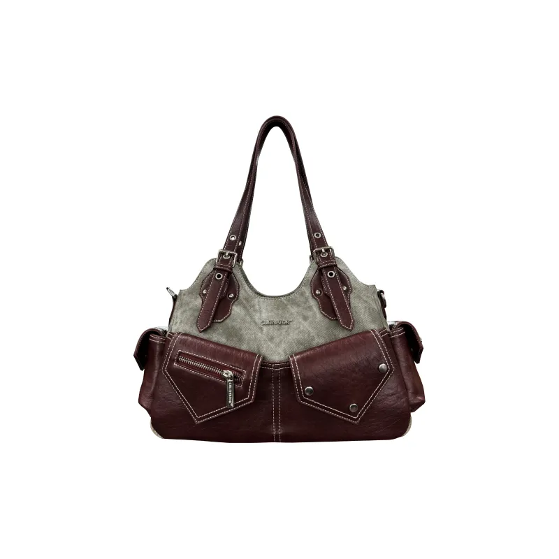 CULTIVATOR PU One Shoulder Handbag Medium Size Women's Matcha Red Beans/Cool Black Denim-0