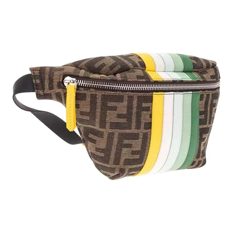 FENDI Jacquard Canvas With Leather Canvas Bag, Fanny Pack, Sling Bag Kids' Brown/Yellow/Multicolor-1