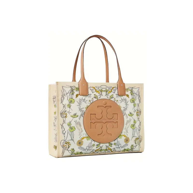 TORY BURCH Ella Fabric Artificial Leather Tote Bag Shopping Bag Handbag Small Size Women's White Print-2
